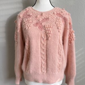 Rare Vintage Valbaze Angora Pink Sweaters Beaded Grape Fairycore Coquetteoo S/M